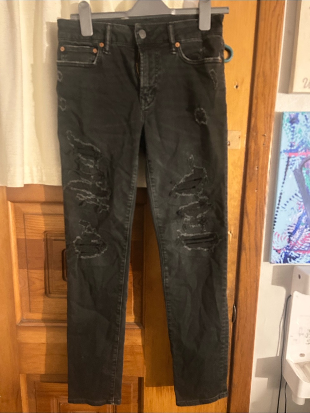 American Eagle Outfitters Black Distressed Skinny Jeans